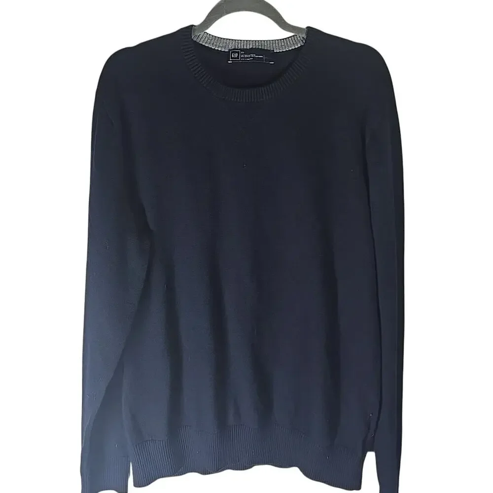 GAP Cotton Cashmere Crew Neck Sweater Mens XL Navy Blue Regular Fit Long Sleeve